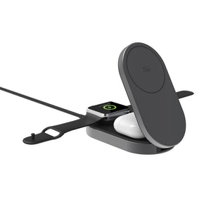 Caricatore wireless pieghevole ultra veloce Quantum 3in1 grigio - personalizzabile con logo