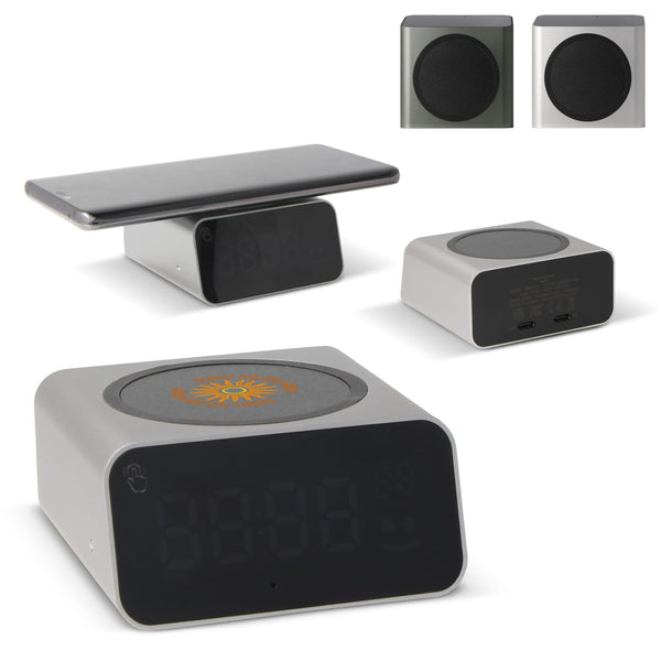 Caricatore wireless Xoopar GRS con orologio Grigio scuro - personalizzabile con logo