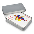Carte da gioco in scatola di latta color color argento / Blu - personalizzabile con logo