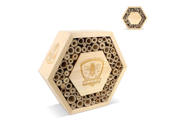Casetta per api in legno FSC esagonale natural - personalizzabile con logo