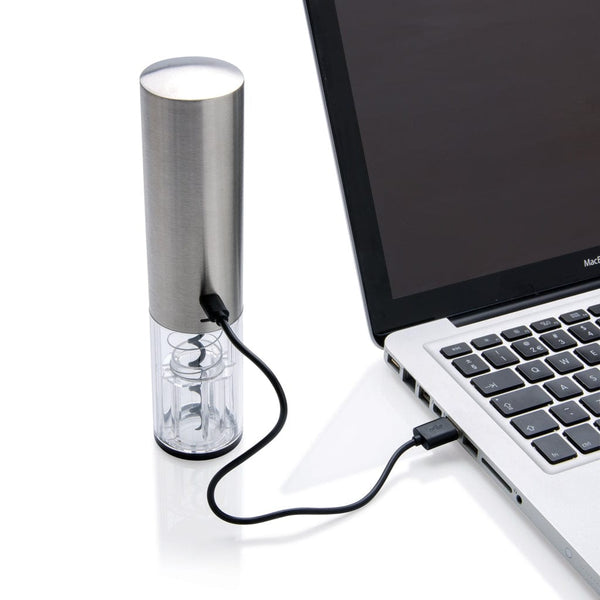 Cavatappi elettrico ricaricabile da USB grigio - personalizzabile con logo