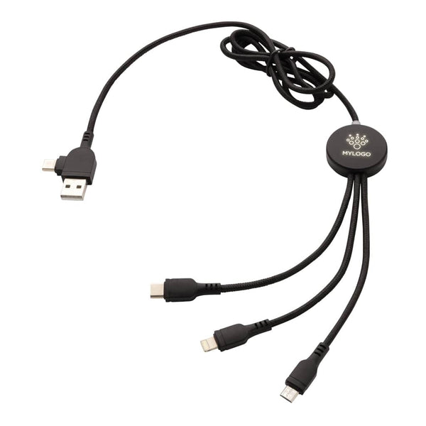 Cavo 6 in 1 con retroilluminazione nero - personalizzabile con logo