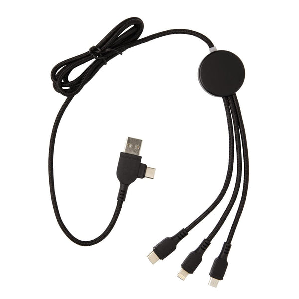 Cavo 6 in 1 con retroilluminazione nero - personalizzabile con logo