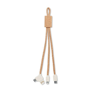 Cavo di carica 3in1 in sughero beige - personalizzabile con logo