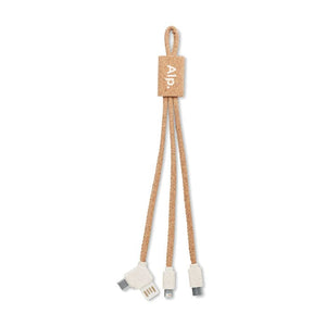 Cavo di carica 3in1 in sughero beige - personalizzabile con logo