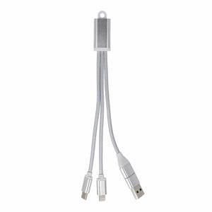 Cavo di ricarica 2 in 1 da USB-A/C a USB-C e Lightning in alluminio color color argento - personalizzabile con logo