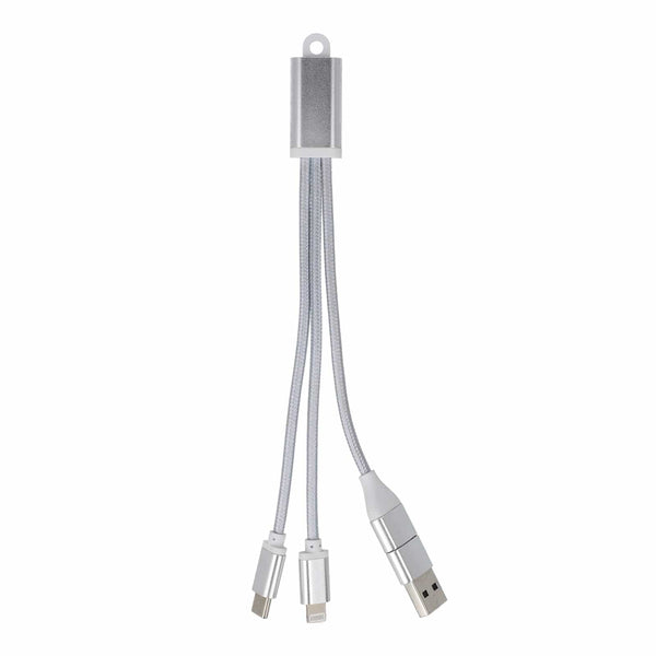 Cavo di ricarica 2 in 1 da USB-A/C a USB-C e Lightning in alluminio color color argento - personalizzabile con logo