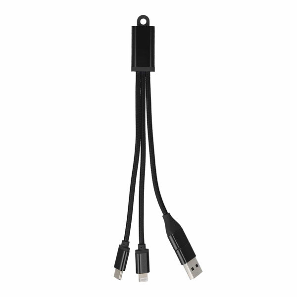 Cavo di ricarica 2 in 1 da USB-A/C a USB-C e Lightning in alluminio Nero - personalizzabile con logo