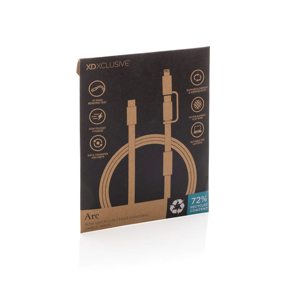 Cavo di ricarica rapida 60W 2-in-1 Arc RCS da 120 cm - personalizzabile con logo
