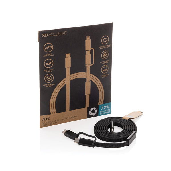 Cavo di ricarica rapida 60W 2-in-1 Arc RCS da 120 cm - personalizzabile con logo
