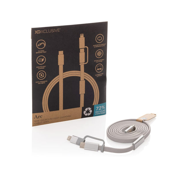 Cavo di ricarica rapida 60W 2-in-1 Arc RCS da 120 cm - personalizzabile con logo