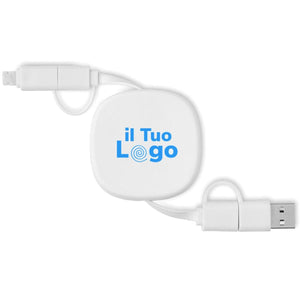 Cavo di ricarica retrattile eco Bianco - personalizzabile con logo