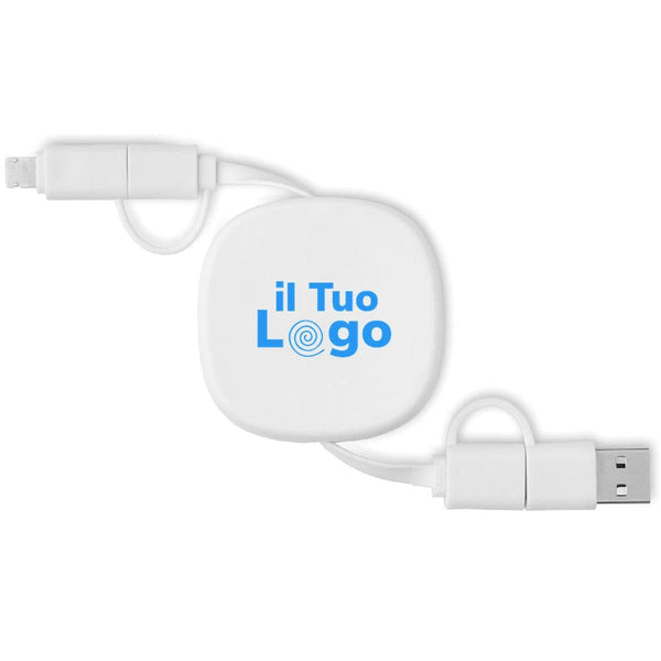 Cavo di ricarica retrattile eco Bianco - personalizzabile con logo