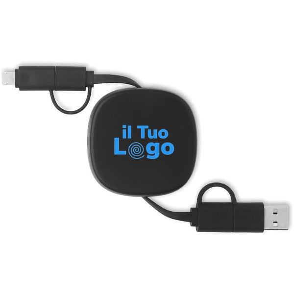 Cavo di ricarica retrattile eco Nero - personalizzabile con logo