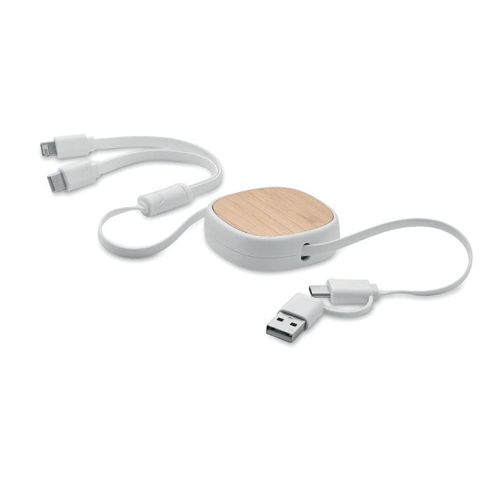Cavo di ricarica USB retrattile Bianco - personalizzabile con logo