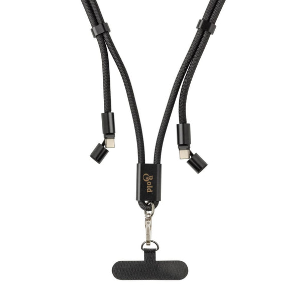 Cavo lanyard 60W regolabile LoopAmp in rPET RCS 160cm nero - personalizzabile con logo