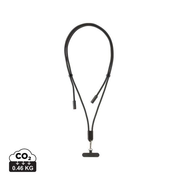 Cavo lanyard 60W regolabile LoopAmp in rPET RCS 160cm nero - personalizzabile con logo