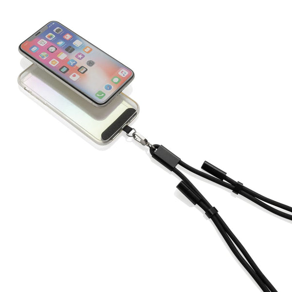 Cavo lanyard 60W regolabile LoopAmp in rPET RCS 160cm nero - personalizzabile con logo