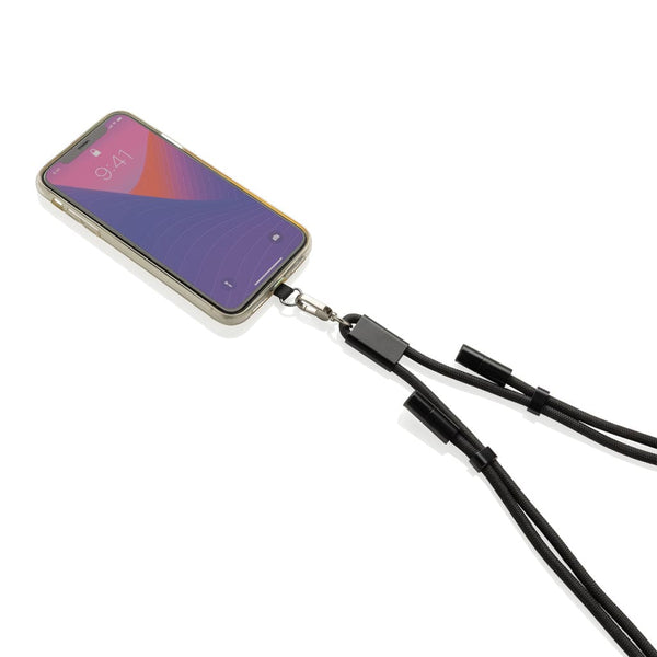 Cavo lanyard 60W regolabile LoopAmp in rPET RCS 160cm nero - personalizzabile con logo