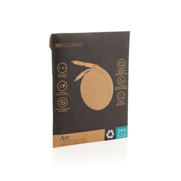 Cavo magnetico 2in1 Arc ultra fine da 60W - personalizzabile con logo