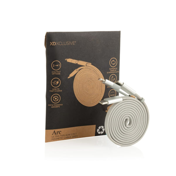 Cavo magnetico 2in1 Arc ultra fine da 60W - personalizzabile con logo