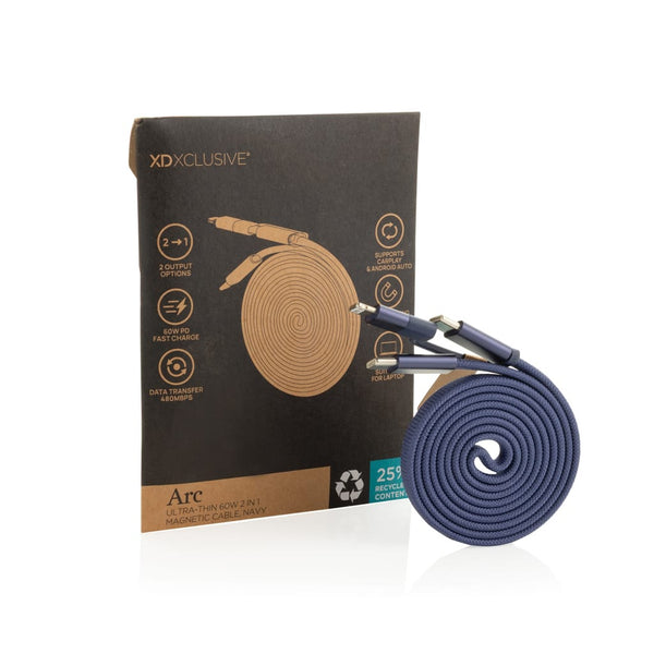 Cavo magnetico 2in1 Arc ultra fine da 60W - personalizzabile con logo