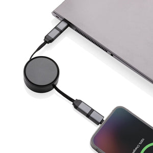 Cavo retrattile 6 in 1 in alluminio riciclato Terra RCS grigio - personalizzabile con logo