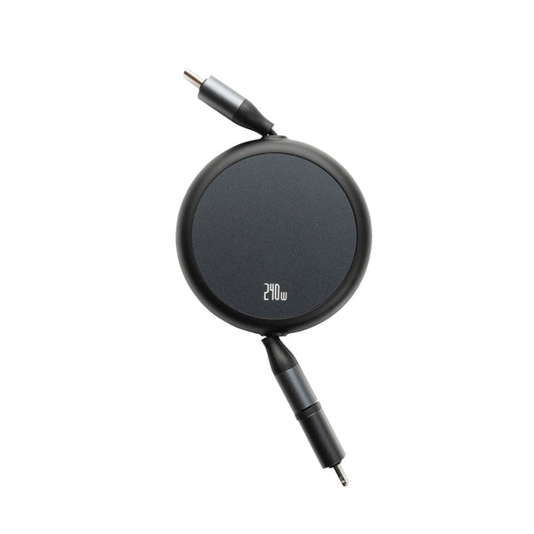 Cavo retrattile da 240W 2in1 Terra in rAlluminio RCS nero - personalizzabile con logo