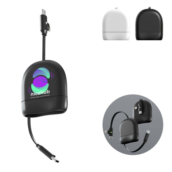 Cavo USB-C e Lightning retrattile Xoopar ICE-R da 60 W, 1 metro - personalizzabile con logo