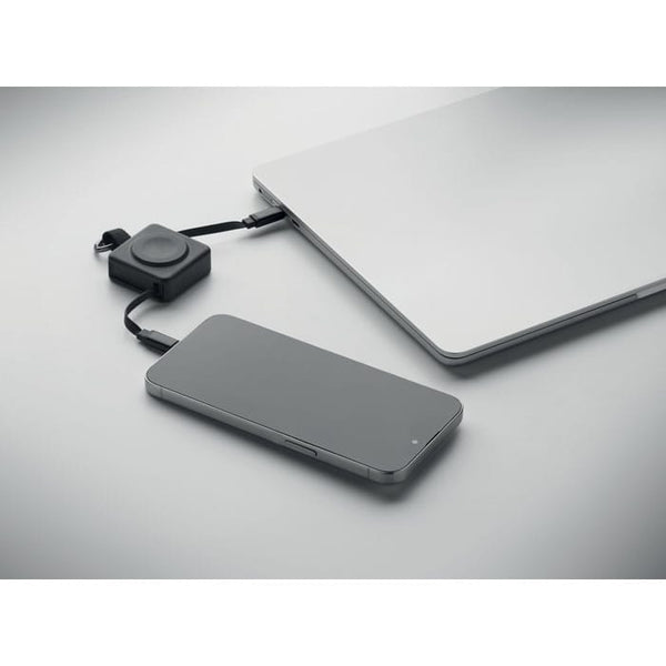 Cavo USB-C retrattile da 100 W Nero - personalizzabile con logo