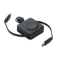 Cavo USB-C retrattile da 100 W Nero - personalizzabile con logo