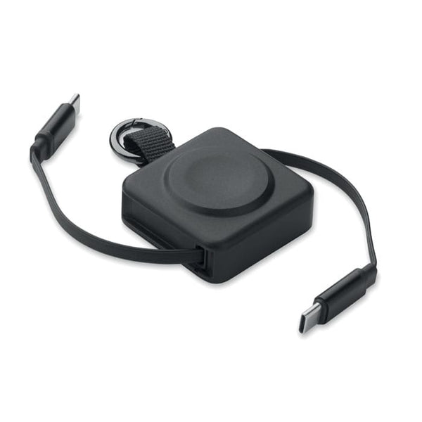 Cavo USB-C retrattile da 100 W Nero - personalizzabile con logo