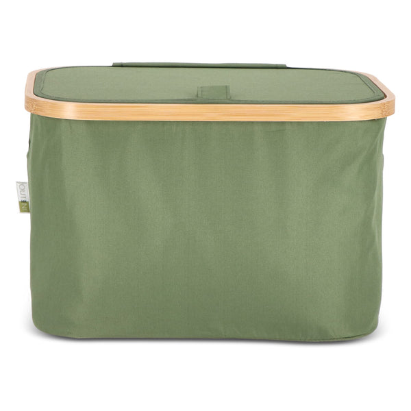 Cestino pieghevole con coperchio Sogne 38 x 26 x 25cm rPET verde calce - personalizzabile con logo