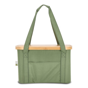 Cestino pieghevole termico con tagliere rPET verde calce - personalizzabile con logo