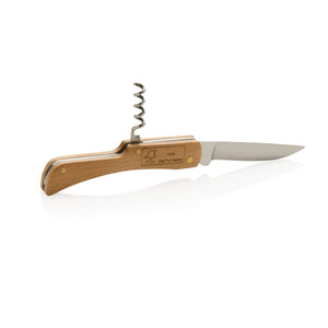 Coltello con apribottiglia in legno marrone - personalizzabile con logo