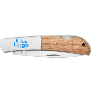 Coltello pieghevole in acacia Natural - personalizzabile con logo