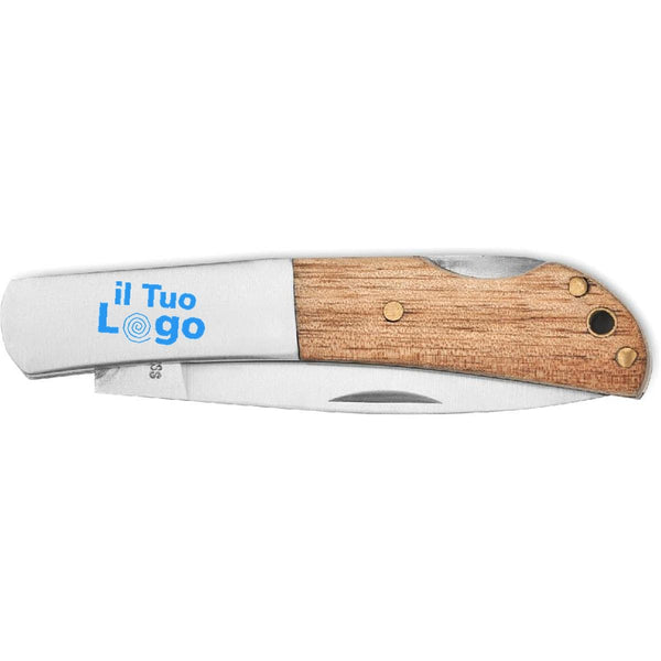 Coltello pieghevole in acacia Natural - personalizzabile con logo