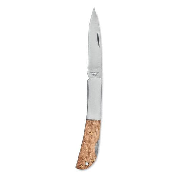 Coltello pieghevole in acacia Natural - personalizzabile con logo