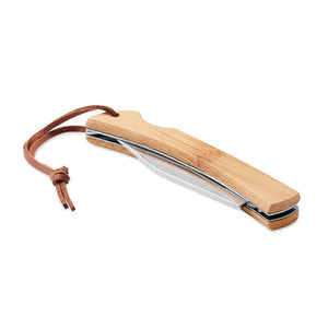 Coltello pieghevole in bamboo beige - personalizzabile con logo