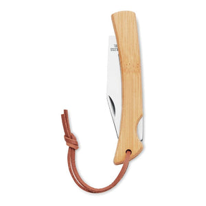 Coltello pieghevole in bamboo beige - personalizzabile con logo