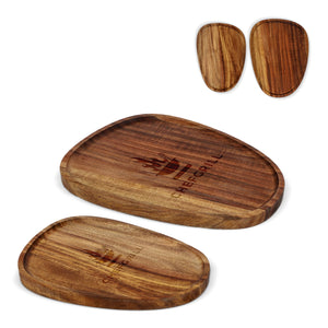 Confezione da 2 vassoi in legno a forma organica natural - personalizzabile con logo