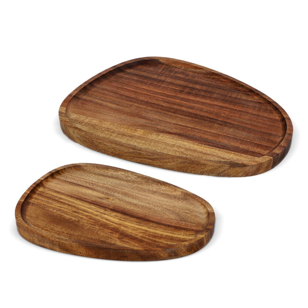 Confezione da 2 vassoi in legno a forma organica natural - personalizzabile con logo