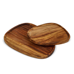 Confezione da 2 vassoi in legno a forma organica natural - personalizzabile con logo