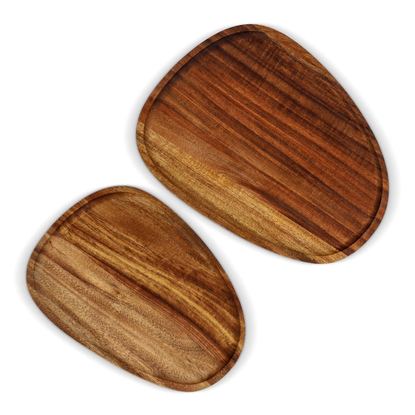 Confezione da 2 vassoi in legno a forma organica natural - personalizzabile con logo