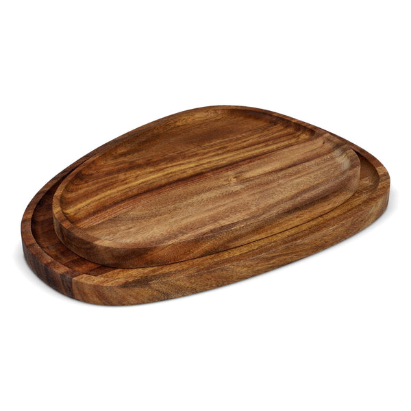 Confezione da 2 vassoi in legno a forma organica natural - personalizzabile con logo