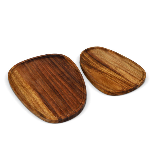 Confezione da 2 vassoi in legno a forma organica natural - personalizzabile con logo