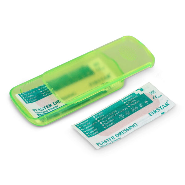 Confezione di cerotti con 5 cerotti in PE (56 × 18 mm) verde - personalizzabile con logo