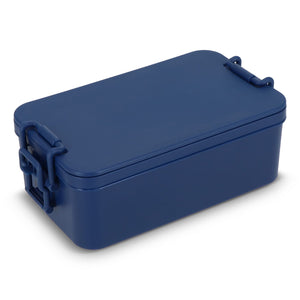 Contenitore per il pranzo a doppio strato con posate blu navy - personalizzabile con logo