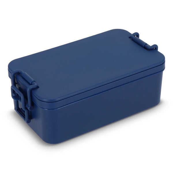 Contenitore per il pranzo a doppio strato con posate blu navy - personalizzabile con logo
