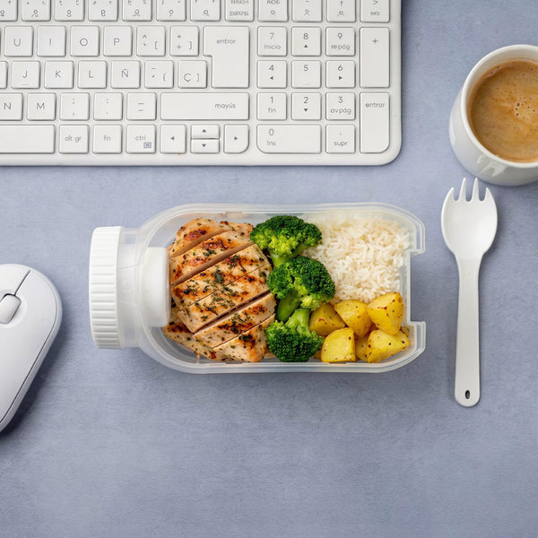 Contenitore per pranzo all-in-one con scomparto per salsa e cucchiaio-forchetta - personalizzabile con logo